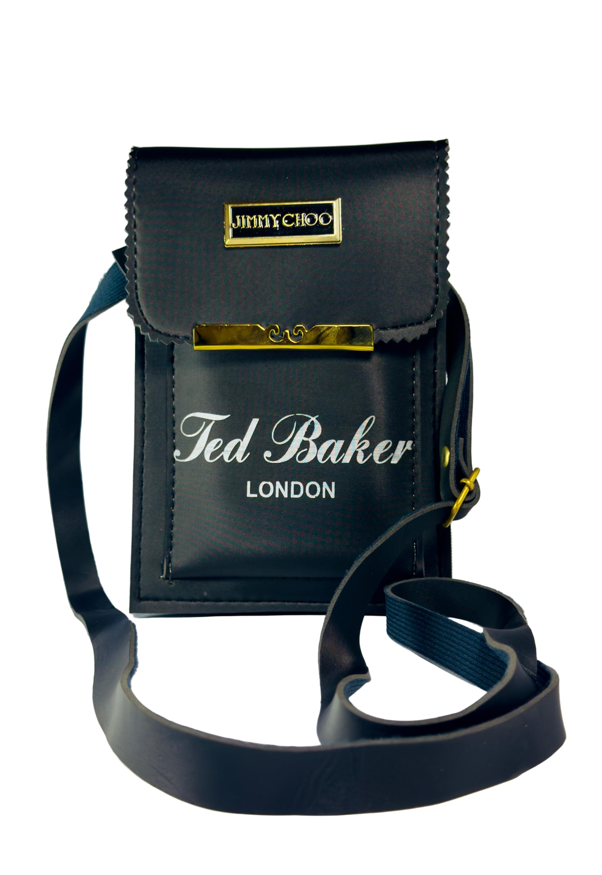 Black handbag with 'Ted Baker London' branding on a white background